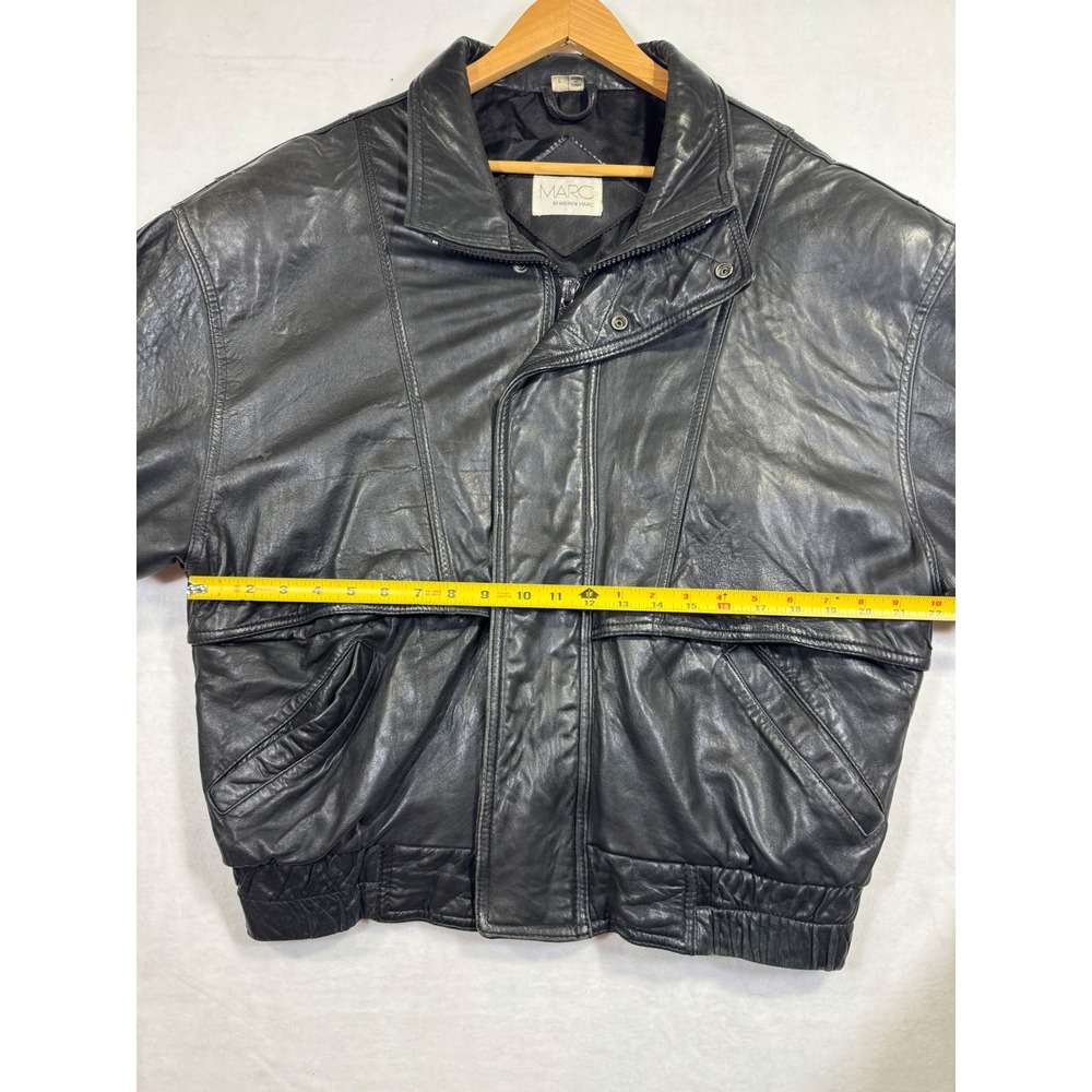 Vintage MARC by Andrew Marc Black Leather Moto Bomber Jacket Y2K Grunge Size L - Picture 8 of 12